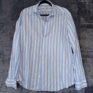 Lord Partenopei Shirt Mens 2XL Striped Linen Cotton Made Italy Style Resort